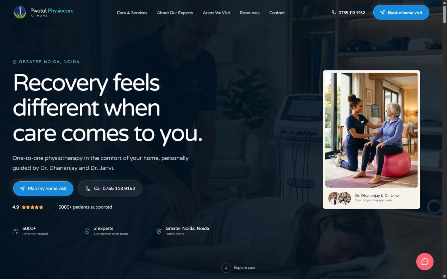 Pivotal Physiocare - Home Physiotherapy Website preview